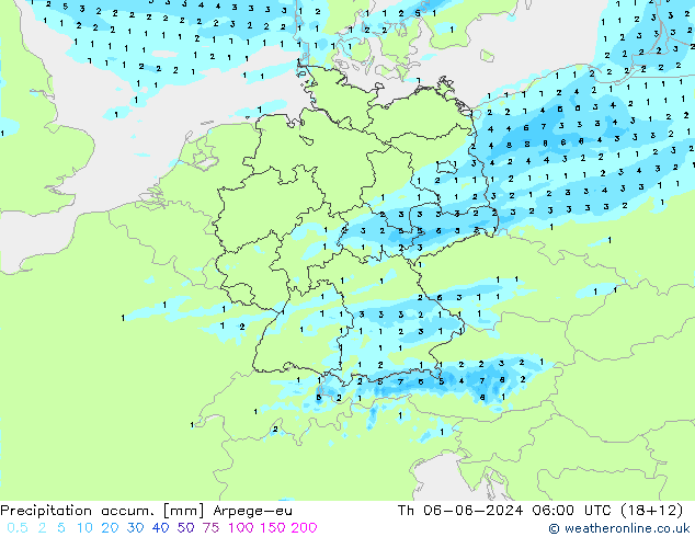 Totale neerslag Arpege-eu do 06.06.2024 06 UTC