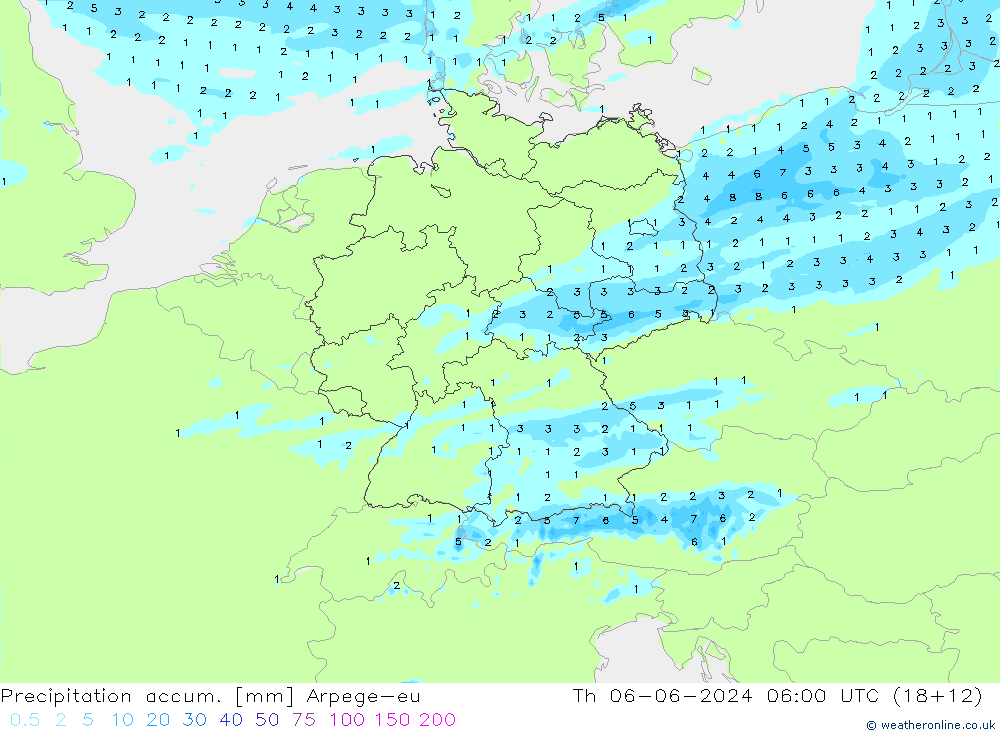 Totale neerslag Arpege-eu do 06.06.2024 06 UTC