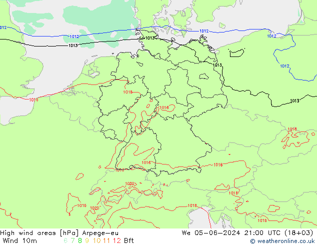 High wind areas Arpege-eu We 05.06.2024 21 UTC