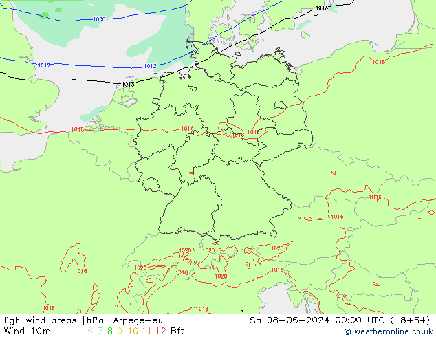 High wind areas Arpege-eu Sáb 08.06.2024 00 UTC