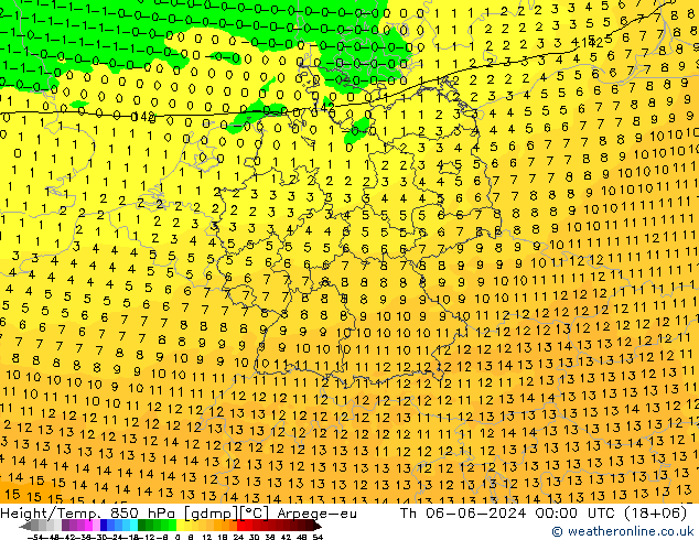 Height/Temp. 850 hPa Arpege-eu Th 06.06.2024 00 UTC