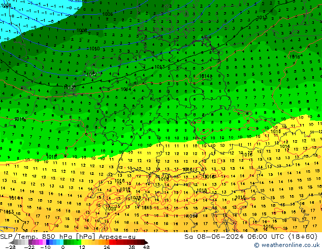 SLP/Temp. 850 hPa Arpege-eu  08.06.2024 06 UTC