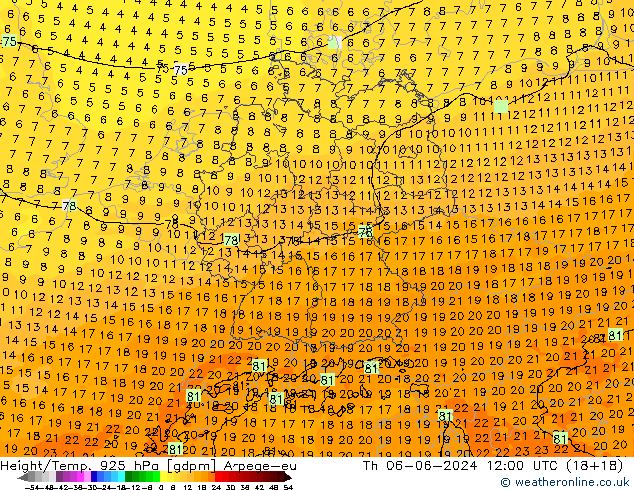 Géop./Temp. 925 hPa Arpege-eu jeu 06.06.2024 12 UTC