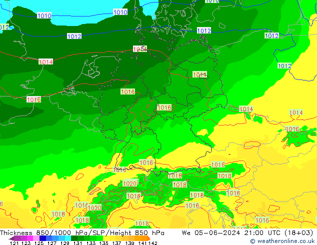 850-1000 hPa Kalınlığı Arpege-eu Çar 05.06.2024 21 UTC