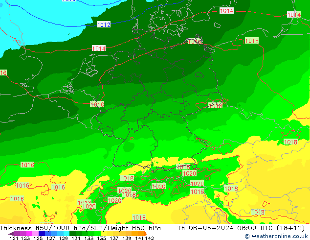 Thck 850-1000 hPa Arpege-eu Qui 06.06.2024 06 UTC