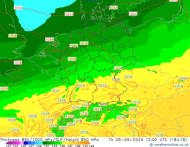 Thck 850-1000 hPa Arpege-eu Qui 06.06.2024 12 UTC