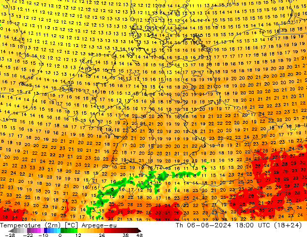 карта температуры Arpege-eu чт 06.06.2024 18 UTC