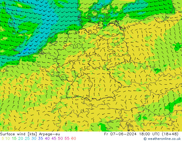 Surface wind Arpege-eu Fr 07.06.2024 18 UTC