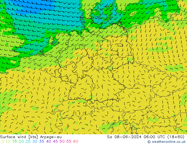 Surface wind Arpege-eu Sa 08.06.2024 06 UTC