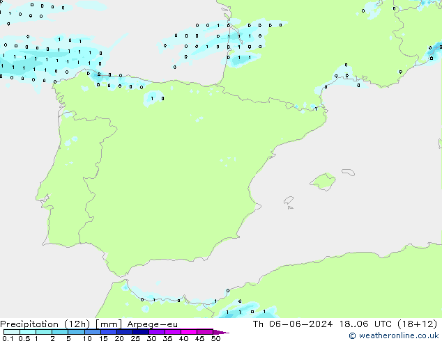 Précipitation (12h) Arpege-eu jeu 06.06.2024 06 UTC