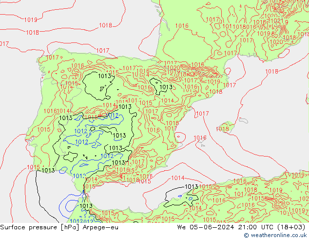 Surface pressure Arpege-eu We 05.06.2024 21 UTC