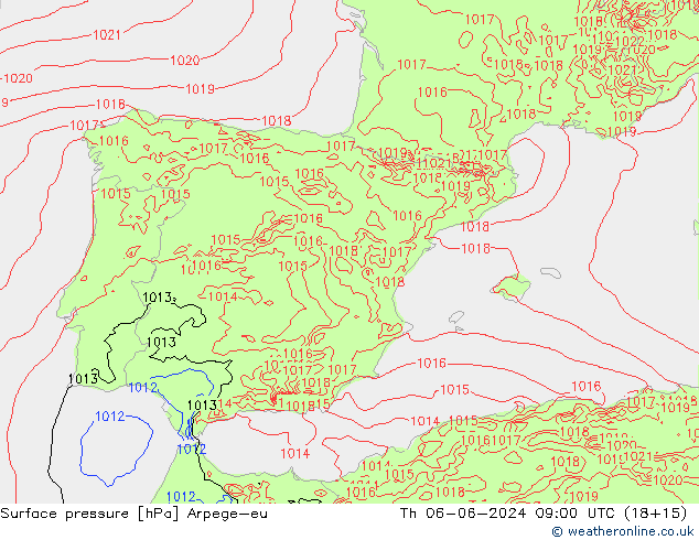 Surface pressure Arpege-eu Th 06.06.2024 09 UTC