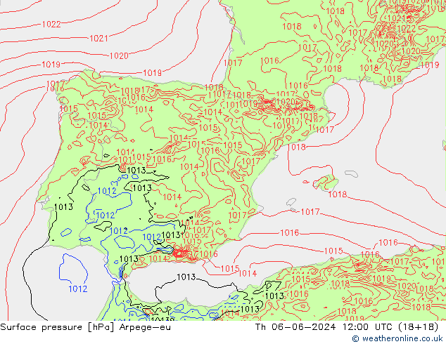 Pressione al suolo Arpege-eu gio 06.06.2024 12 UTC