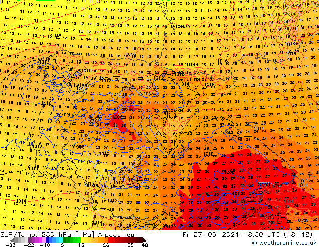 SLP/Temp. 850 hPa Arpege-eu  07.06.2024 18 UTC