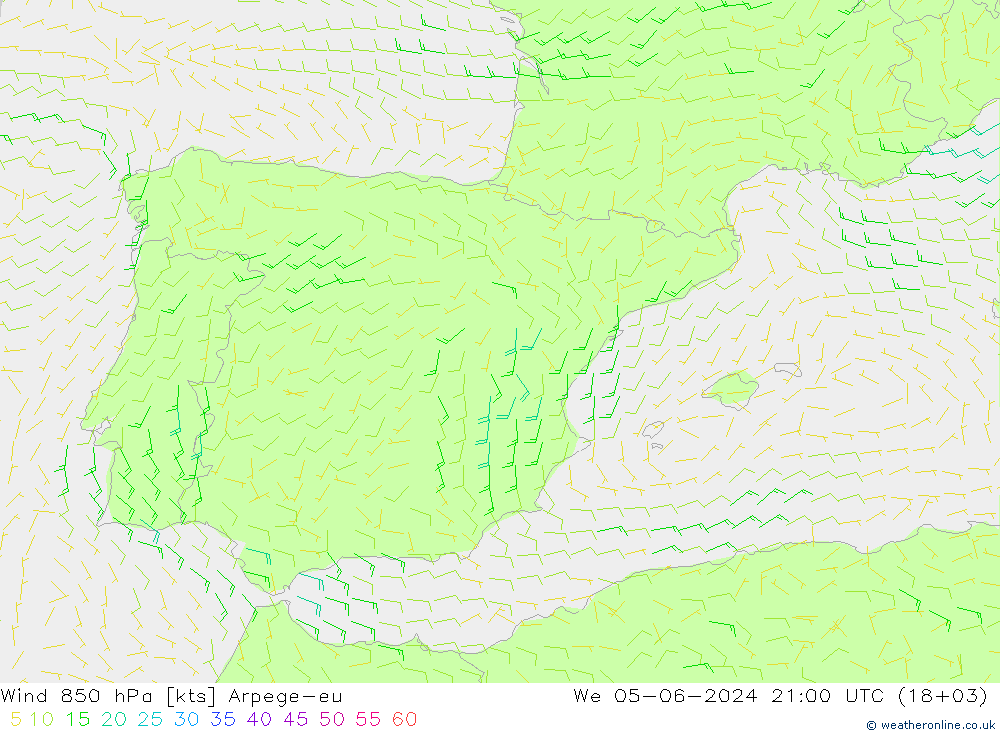 Wind 850 hPa Arpege-eu St 05.06.2024 21 UTC