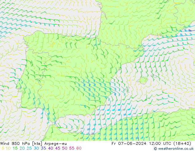 Wind 850 hPa Arpege-eu vr 07.06.2024 12 UTC