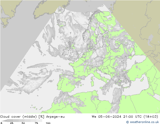 Cloud cover (middle) Arpege-eu We 05.06.2024 21 UTC