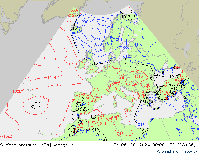 Presión superficial Arpege-eu jue 06.06.2024 00 UTC
