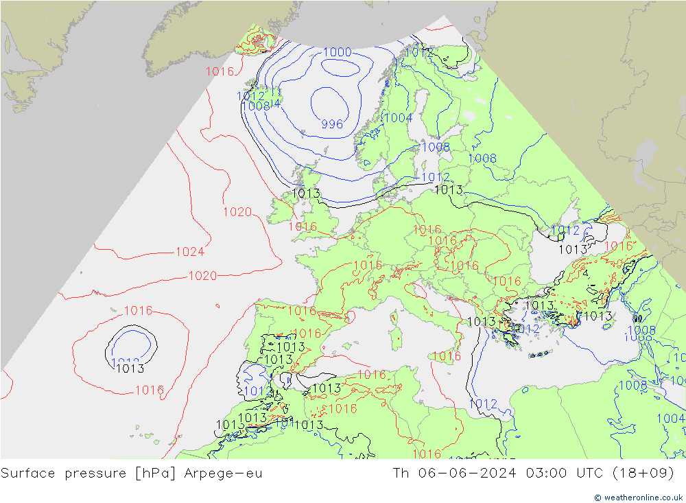 Surface pressure Arpege-eu Th 06.06.2024 03 UTC