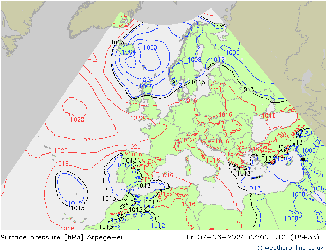 Surface pressure Arpege-eu Fr 07.06.2024 03 UTC