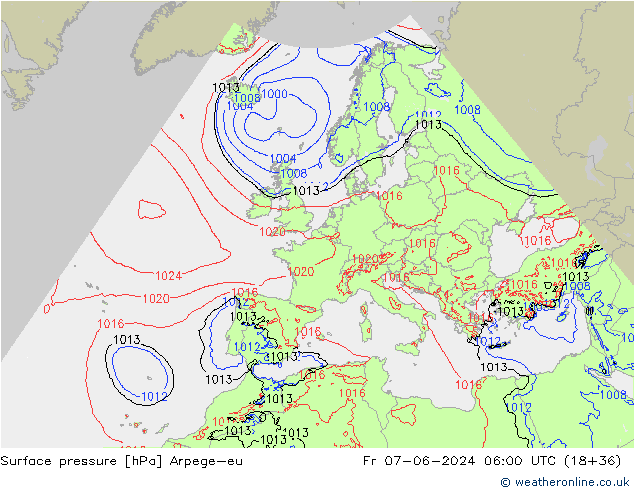 приземное давление Arpege-eu пт 07.06.2024 06 UTC