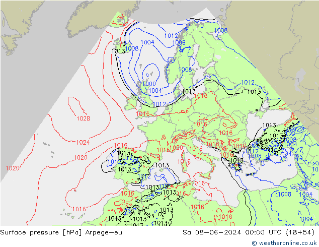 Surface pressure Arpege-eu Sa 08.06.2024 00 UTC