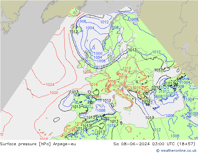 Surface pressure Arpege-eu Sa 08.06.2024 03 UTC