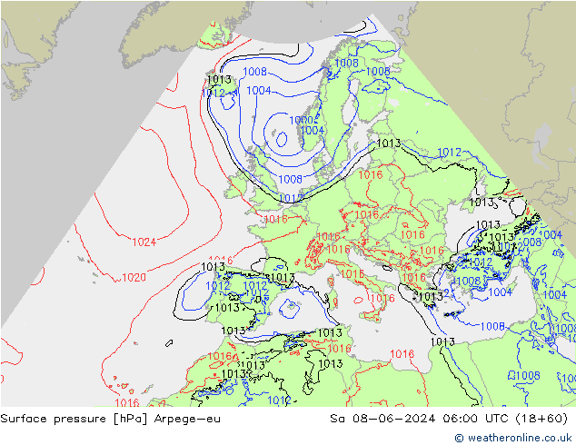 Surface pressure Arpege-eu Sa 08.06.2024 06 UTC