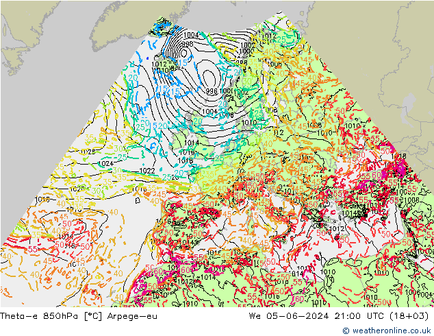 Theta-e 850hPa Arpege-eu St 05.06.2024 21 UTC