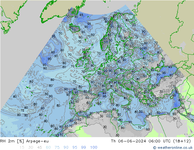 RH 2m Arpege-eu чт 06.06.2024 06 UTC