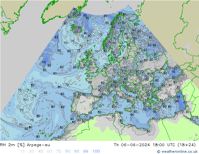 RH 2m Arpege-eu czw. 06.06.2024 18 UTC