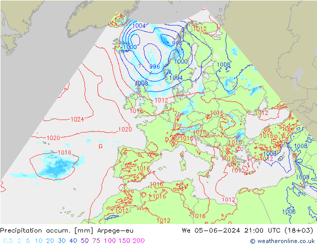 Precipitation accum. Arpege-eu Qua 05.06.2024 21 UTC