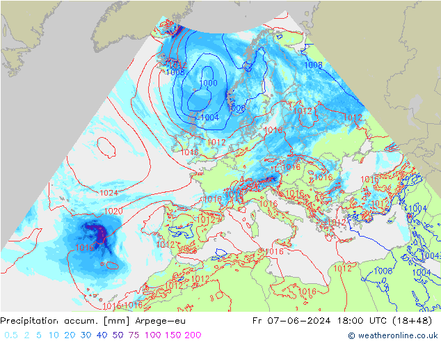 Precipitation accum. Arpege-eu Fr 07.06.2024 18 UTC