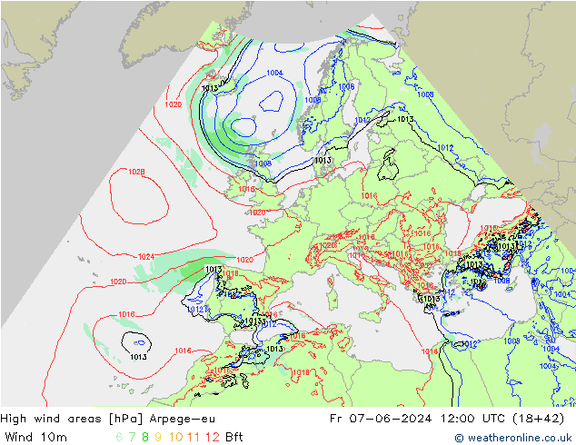 High wind areas Arpege-eu  07.06.2024 12 UTC