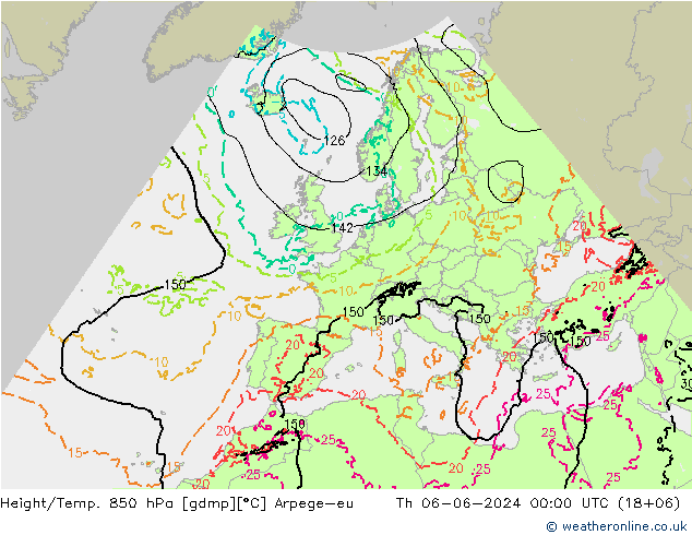 Height/Temp. 850 hPa Arpege-eu Th 06.06.2024 00 UTC