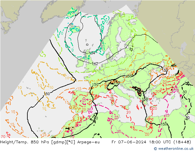 Yükseklik/Sıc. 850 hPa Arpege-eu Cu 07.06.2024 18 UTC