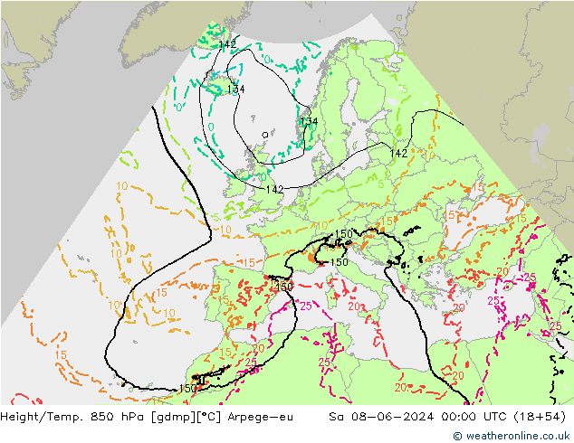 Height/Temp. 850 hPa Arpege-eu  08.06.2024 00 UTC