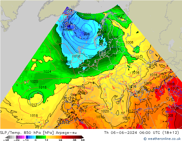 850 hPa Yer Bas./Sıc Arpege-eu Per 06.06.2024 06 UTC