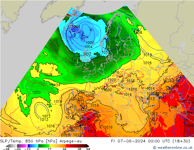 SLP/Temp. 850 hPa Arpege-eu ven 07.06.2024 00 UTC