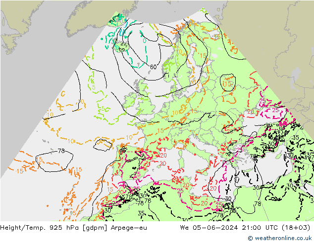 Height/Temp. 925 hPa Arpege-eu We 05.06.2024 21 UTC