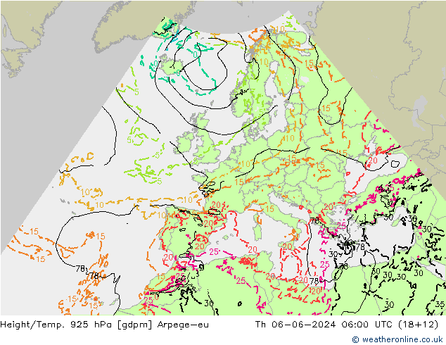 Hoogte/Temp. 925 hPa Arpege-eu do 06.06.2024 06 UTC