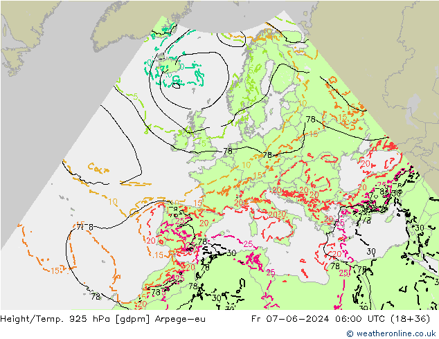 Height/Temp. 925 hPa Arpege-eu Fr 07.06.2024 06 UTC