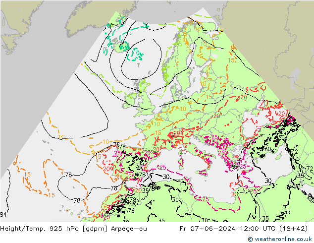 Height/Temp. 925 hPa Arpege-eu Fr 07.06.2024 12 UTC