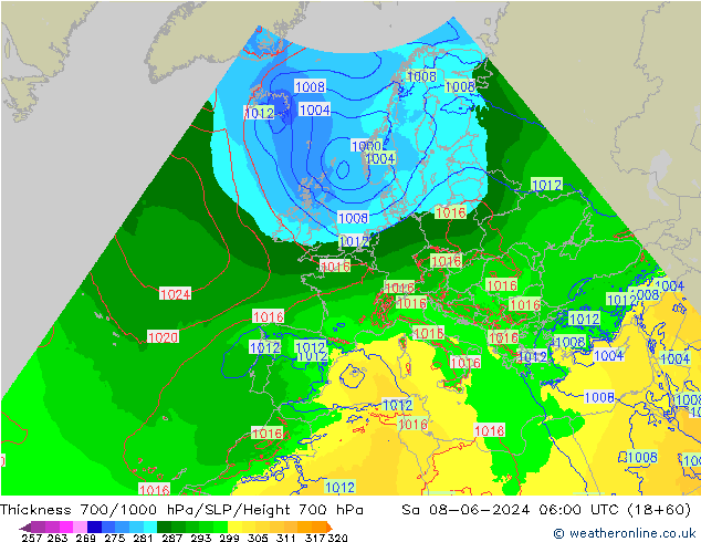 Thck 700-1000 hPa Arpege-eu  08.06.2024 06 UTC