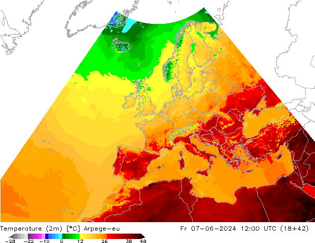 Temperature (2m) Arpege-eu Pá 07.06.2024 12 UTC