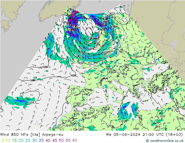 Wind 850 hPa Arpege-eu Mi 05.06.2024 21 UTC