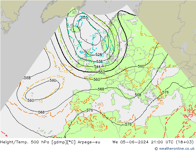 Height/Temp. 500 hPa Arpege-eu St 05.06.2024 21 UTC