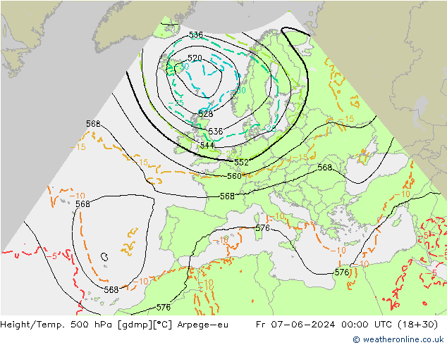 Height/Temp. 500 hPa Arpege-eu Fr 07.06.2024 00 UTC