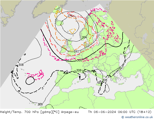 Yükseklik/Sıc. 700 hPa Arpege-eu Per 06.06.2024 06 UTC