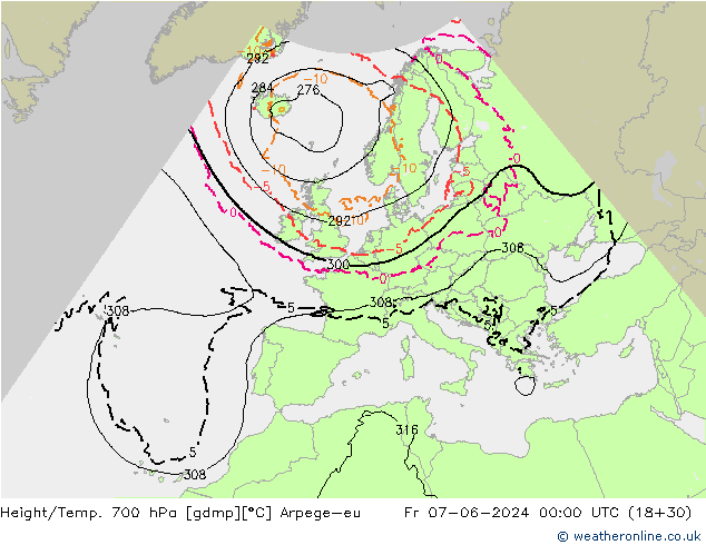 Height/Temp. 700 hPa Arpege-eu Fr 07.06.2024 00 UTC